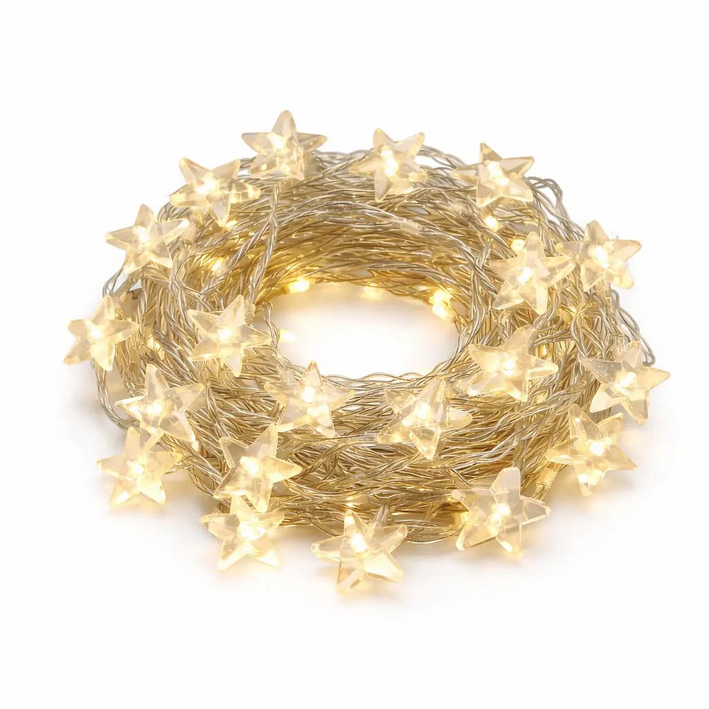 Easy Fix LED-Lichterkette Deko-Kette 10,5 m Sterne, warmweiß, 70 Dioden, klares Kabel IP20 innen, Verlängerung