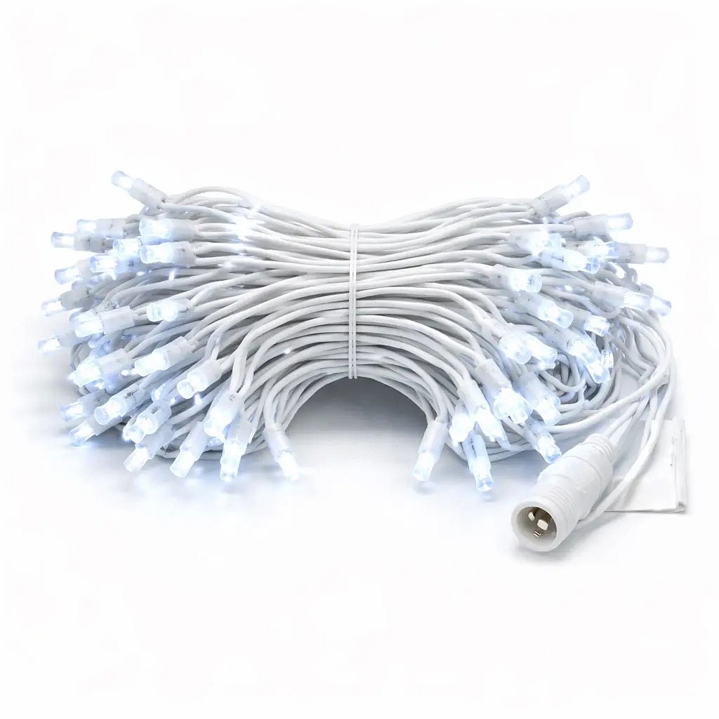 Eco Fix LED-Lichterkette, 10 m, für den Außenbereich, eisweiß mit FLASH-Effekt, 100 LEDs, 36 V, weißes Kabel, IP44