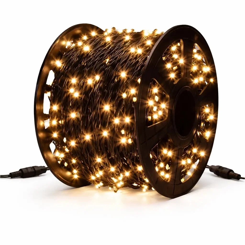 Eco Fix LED-Lichterkette, für den Außenbereich, 80 m, warmweiß, 800 LEDs, schwarzes Kabel, IP67, Spule