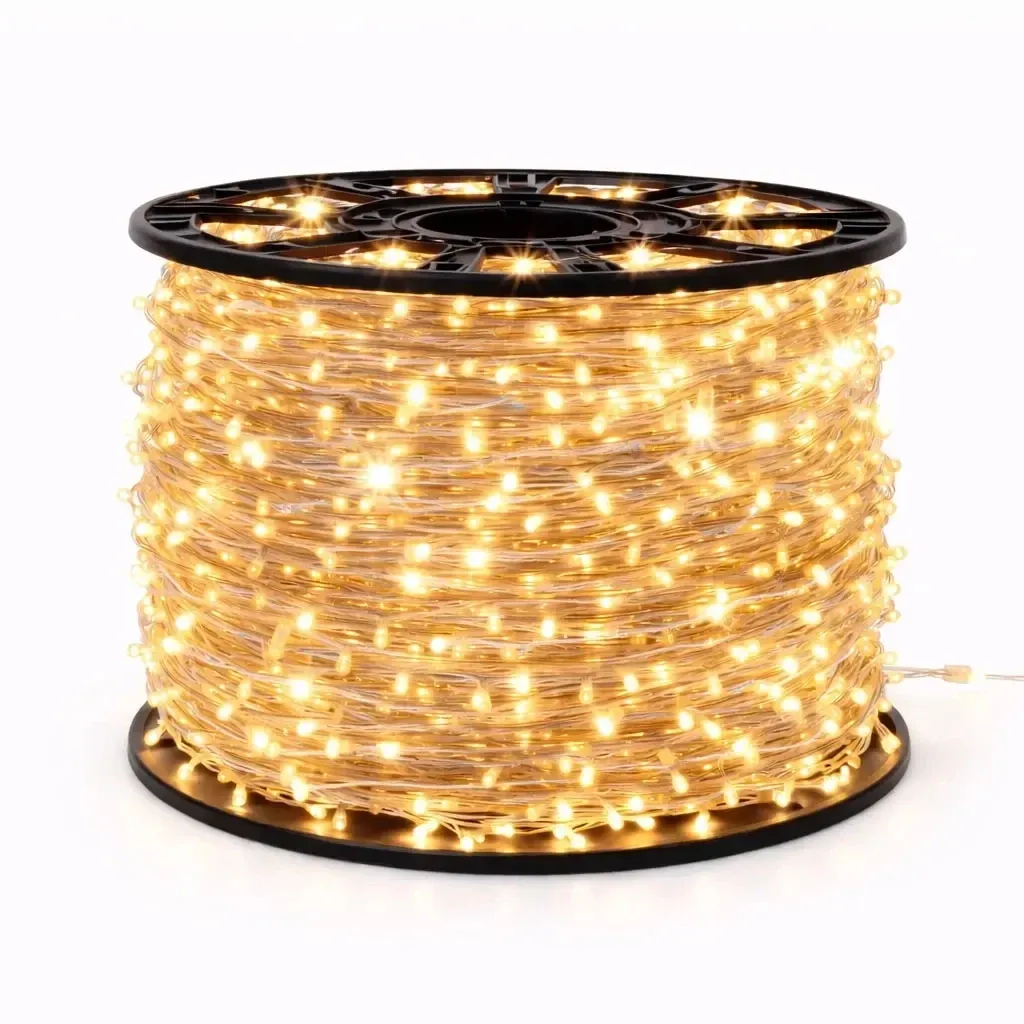 Eco Fix LED-Lichterkette, für den Außenbereich, 80 m, warmweiß mit FLASH-Effekt, 800 LEDs, transparentes Kabel, IP67, Spule