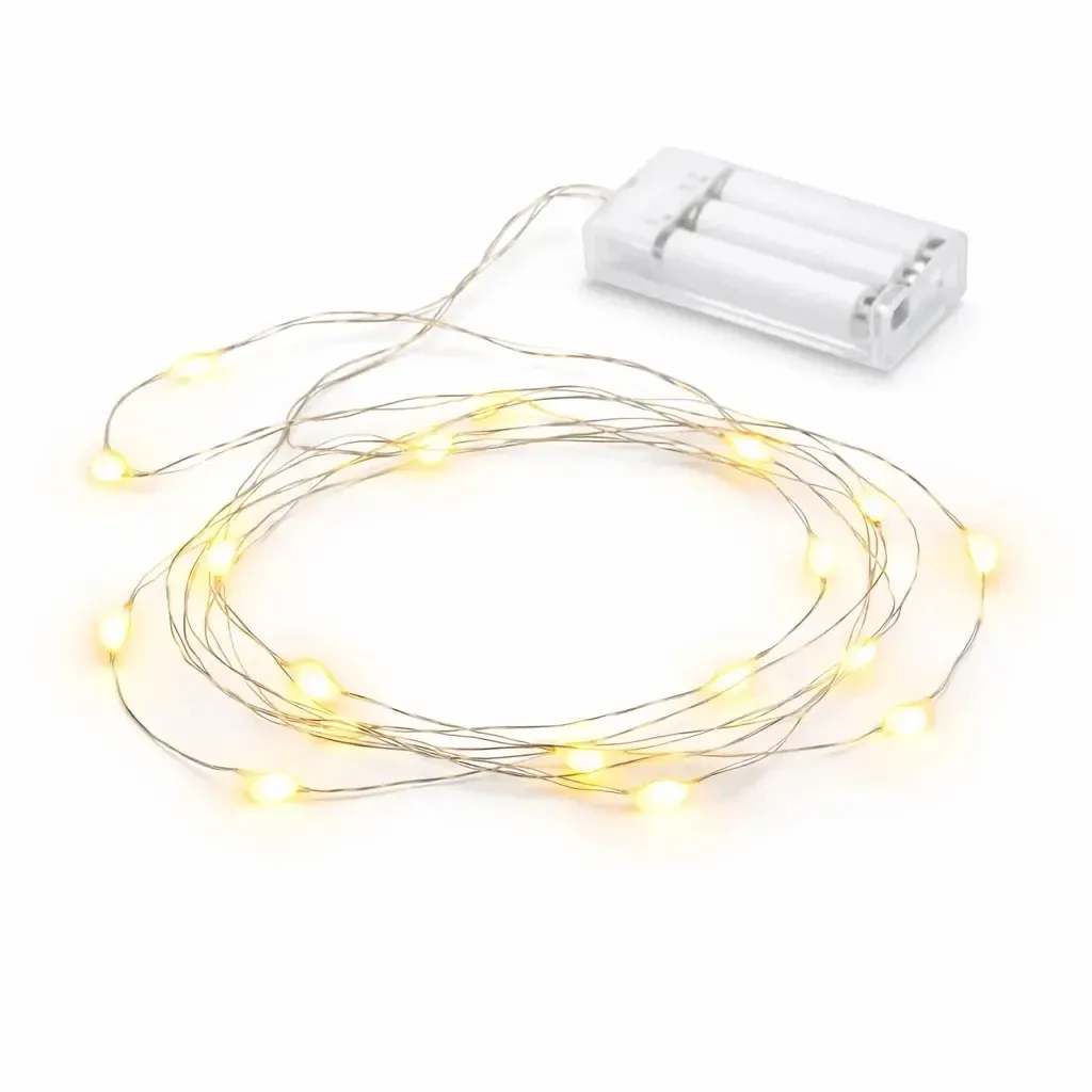 Batteriebetriebene LED-Lichterkette, Tropfenform, 2 m, warmweiß, 20 LEDs, Draht, IP20 für den Innenbereich, 3 × AA
