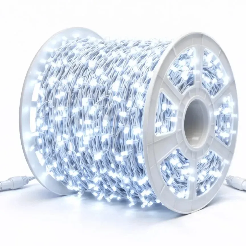 Easy Fix LED-Lichterkette, 100 m, für den Außenbereich, eisweiß mit FLASH-Effekt, 1000 LEDs, weißes Kabel, IP67, Spule
