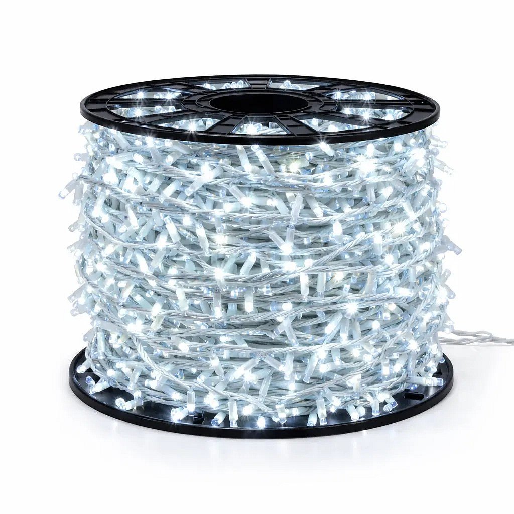 Easy Fix LED-Lichterkette, 100 m, für den Außenbereich, eisweiß mit FLASH-Effekt, 2000 LEDs, weißes Kabel, IP67, Spule