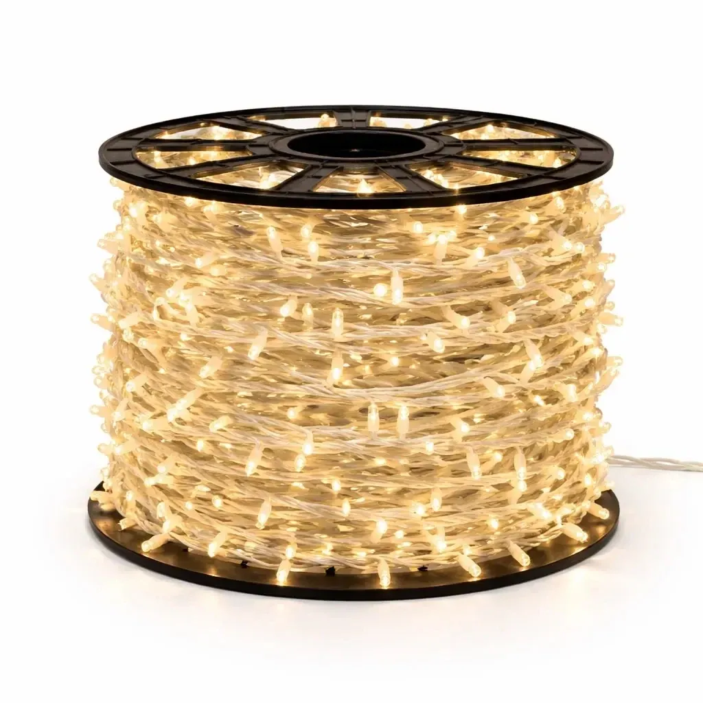 Easy Fix LED-Lichterkette, 100 m, für den Außenbereich, warmweiß mit BLINK-Funktion, 1000 LEDs, weißes Kabel, IP44, Spule