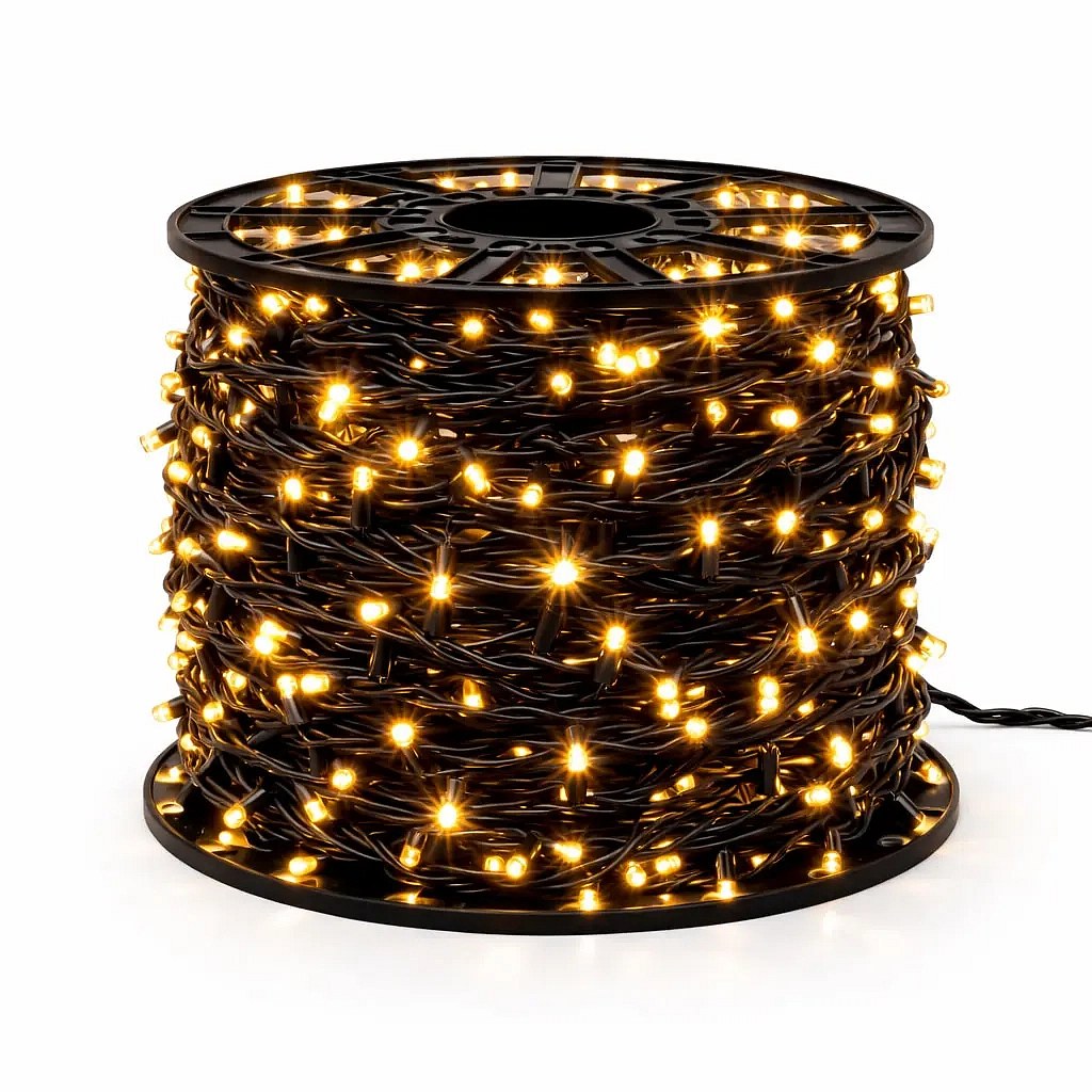 Easy Fix LED-Lichterkette für den Außenbereich, 100 m, warmweiß mit BLINK-Funktion, 1000 LEDs, schwarzes Kabel, IP44, Spule