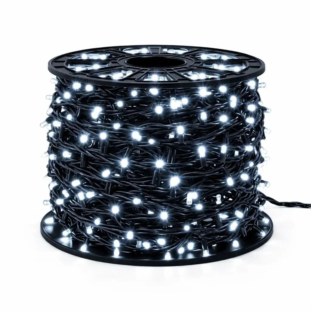 Easy Fix LED-Lichterkette, 100 m, für den Außenbereich, eisweiß mit FLASH-Effekt, 600 LEDs, schwarzes Kabel, IP67, Spule