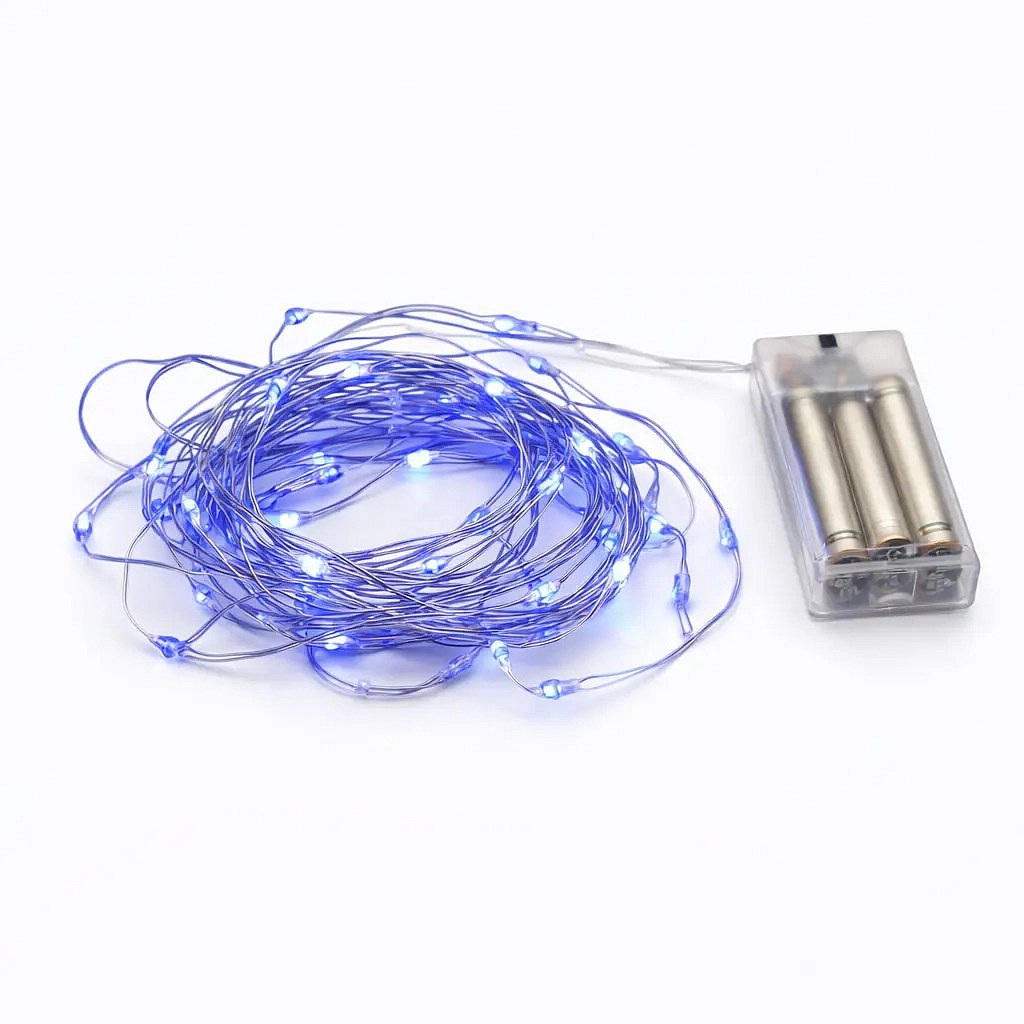 Batteriebetriebene LED-Lichterkette, Tropfenform, 2,30 m, blau, 20 LEDs, Draht, IP20 für den Innenbereich, 3 × AA