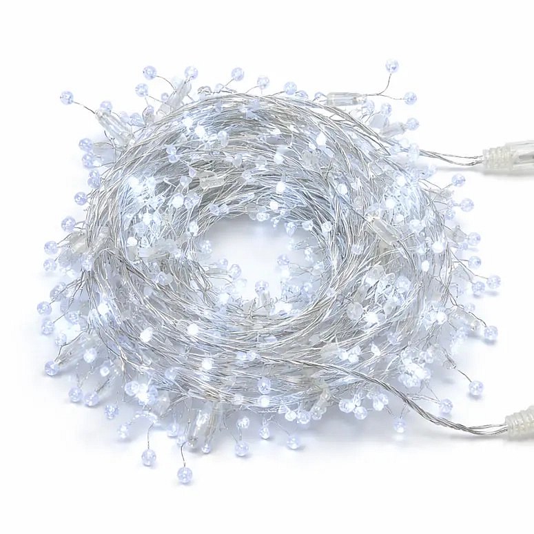 Eco Fix Außenlichterkette 8 m mit Kristallen, eisweiß, 80 Dioden, 24 V, klares Kabel IP44, anschlussfertig