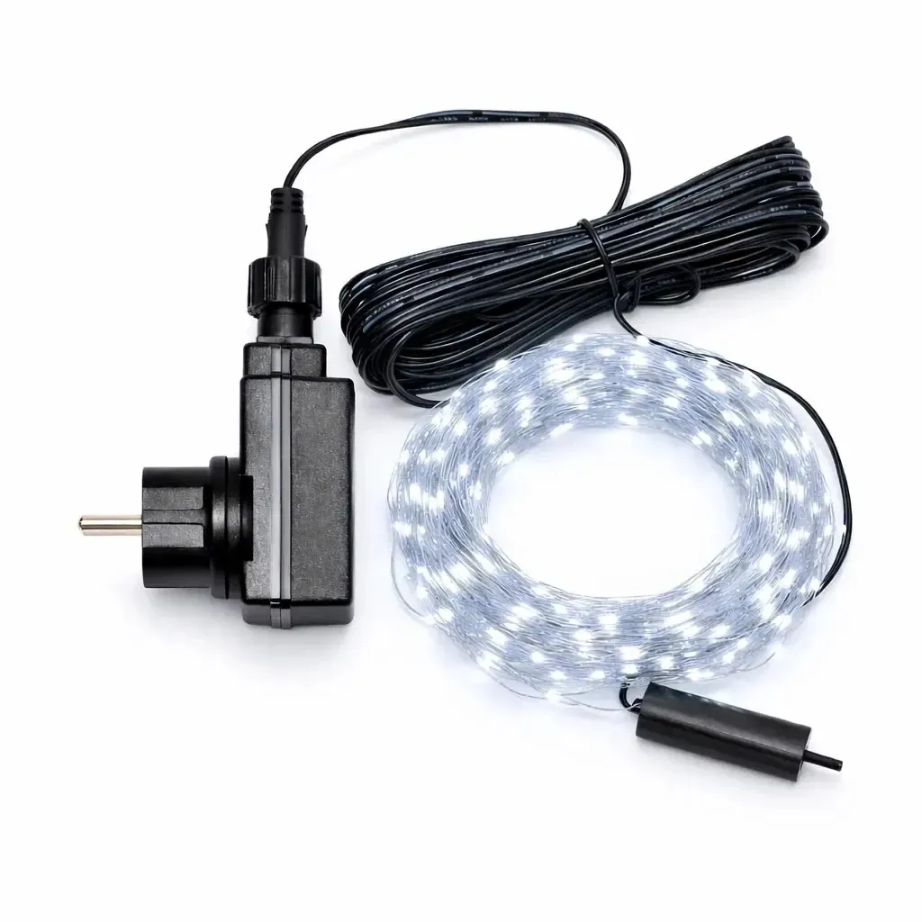 LED-Lichterkette, Tropfenform, 12 Stränge × 1,5 m, für den Außenbereich, eisweiß, 180 LEDs, silbernes Kabel, IP44, inkl. Netzteil