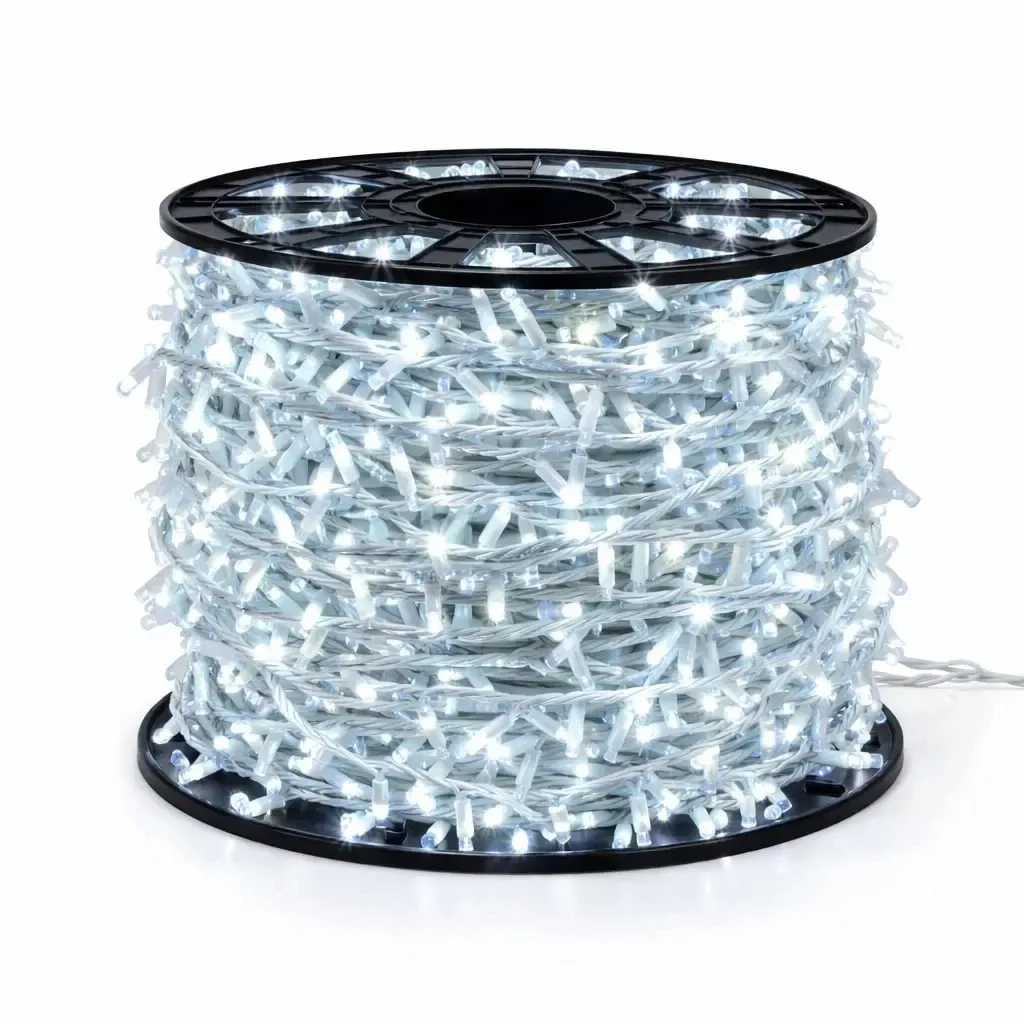 Easy Fix LED-Lichterkette, 100 m, für den Außenbereich, eisweiß FLASH, 2000 LEDs, weißes Kabel, IP67, Spule