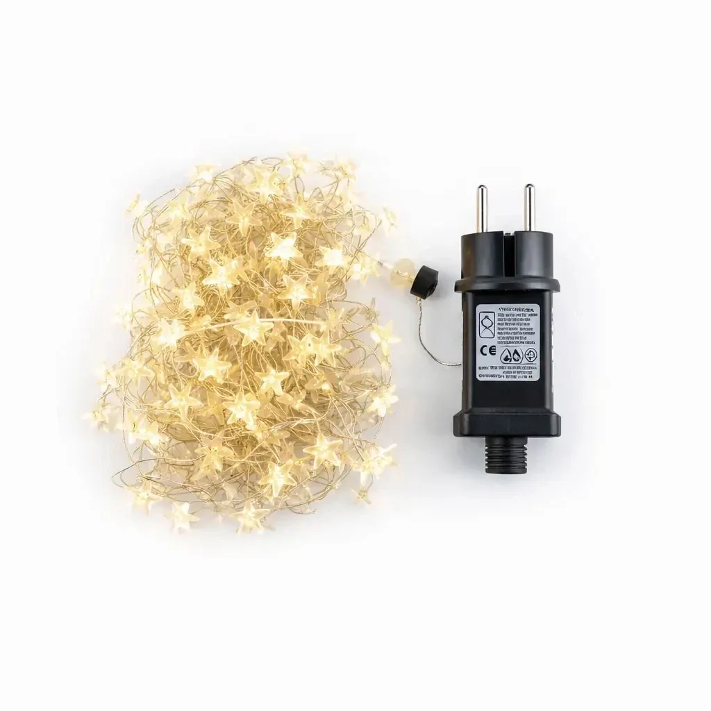 LED-Lichterkette, Sternchen an einem Draht, 5 m, für den Außenbereich, warmweiß, 400 LEDs, silbernes Kabel, IP44, inkl. Netzteil