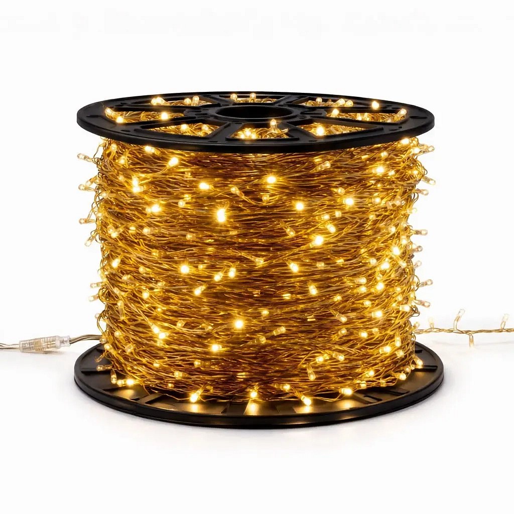 Easy Fix LED-Lichterkette für den Innenbereich, 100 m, warmweiß, 2000 LEDs, dunkelgoldenes Kabel, IP20, Spule