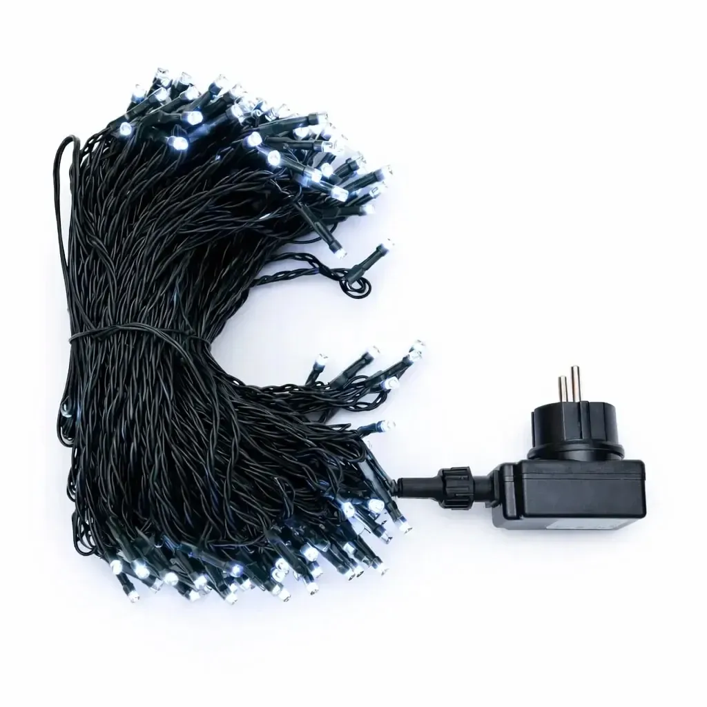 LED-Lichterkette, für den Außenbereich, 40 m, eisweiß, 200 LEDs, schwarzes Kabel, IP44, inkl. Netzteil
