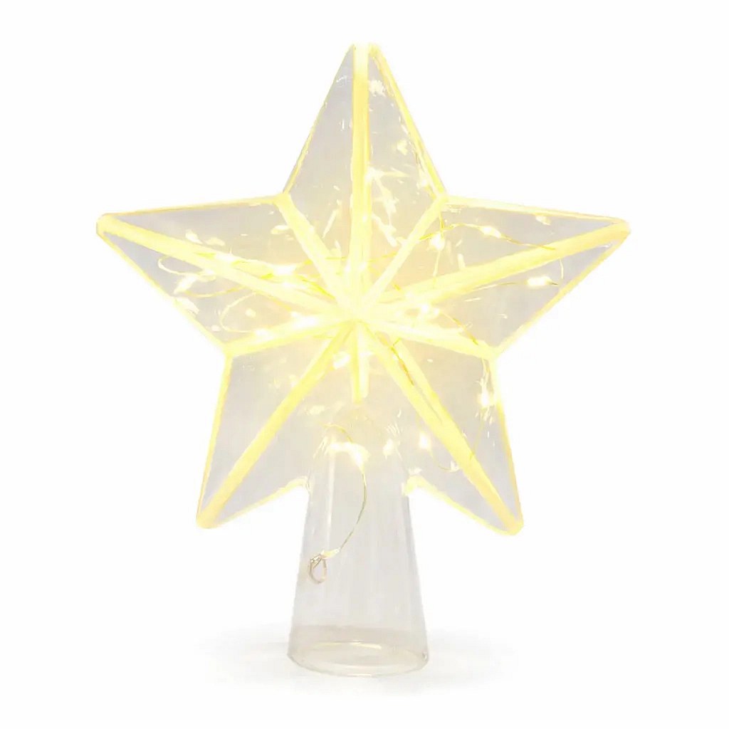 LED-Leuchtstern für den Weihnachtsbaum, 18 × 22 × 6,5 cm, aus Glas, warmweiß, 20 LEDs, 2× AAA