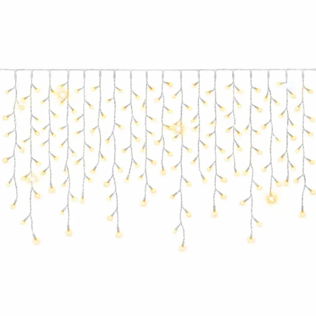 Easy Fix LED-Eiszapfenleuchten für den Außenbereich 300 × 90 cm, warmweiß, 174 LEDs, weißes Kabel IP44, Verlängerung