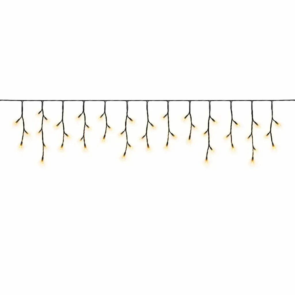 Eco Fix LED-Eiszapfen für den Außenbereich, beleuchtet, 200 × 50 cm, warmweiß, 60 LEDs, 36 V, schwarzes Kabel, IP44, Verlängerungskabel
