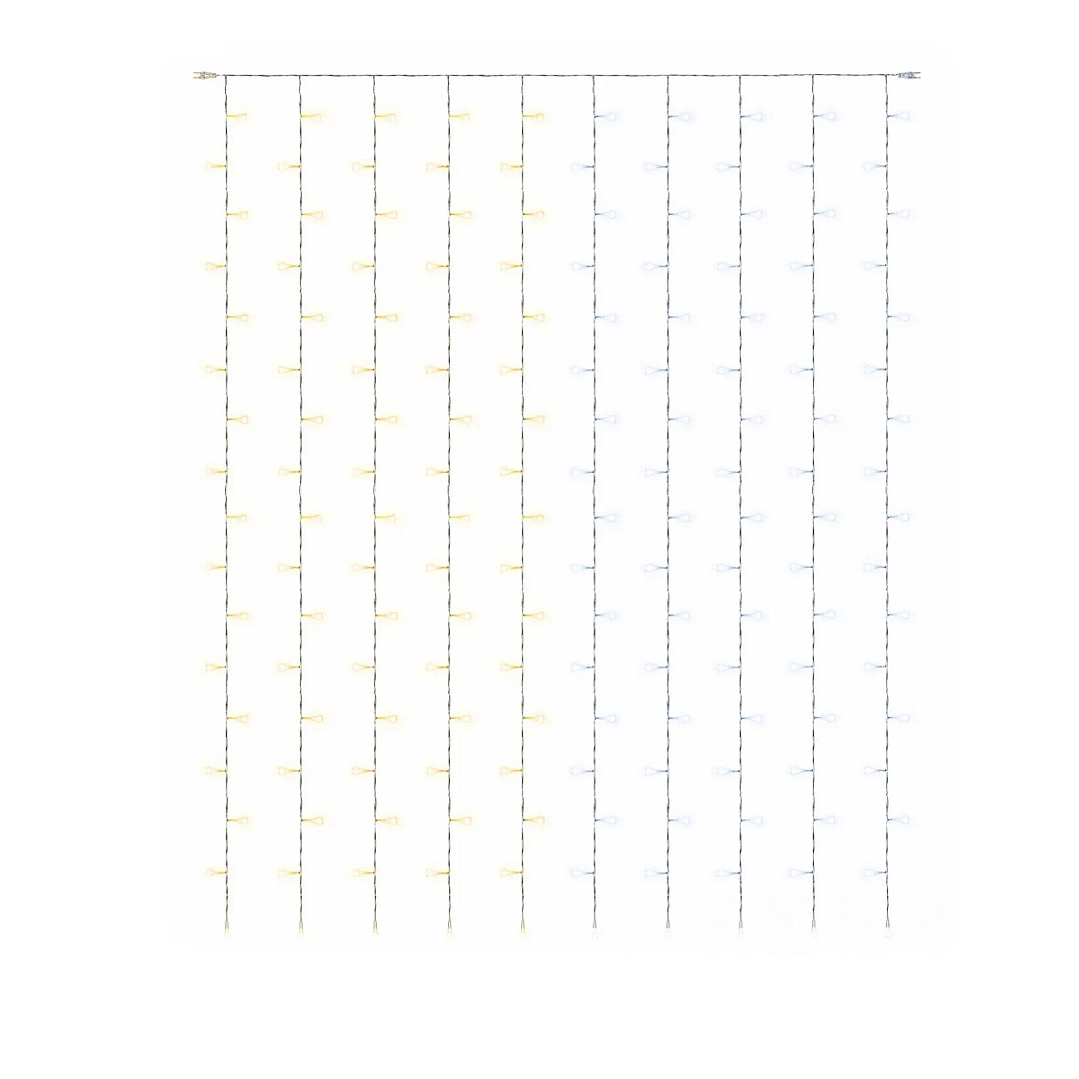 Easy Fix LED-Lichterkette für den Außenbereich, 100 × 150 cm, zweifarbig (kalt- und warmweiß), 150 LEDs, weißes Kabel, IP44, Verlängerungskabel