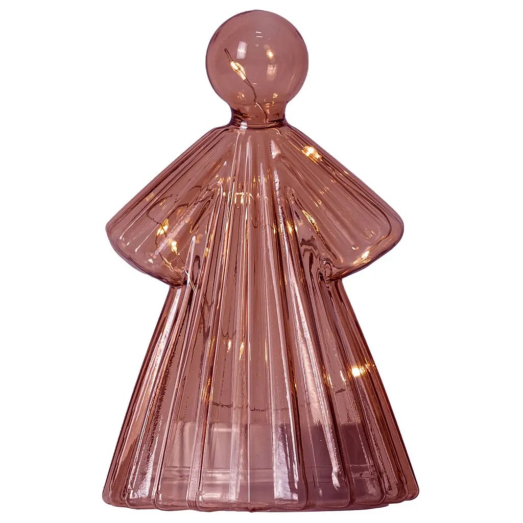 LED-Glasengel mit Fackel, bordeauxrot, 15 cm, 1× CR2032