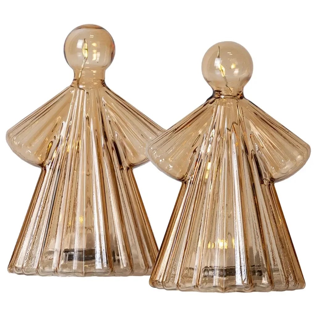 LED beleuchteter Glasengel, gold, batteriebetrieben 10 cm, 2 Stück, 2× CR2032