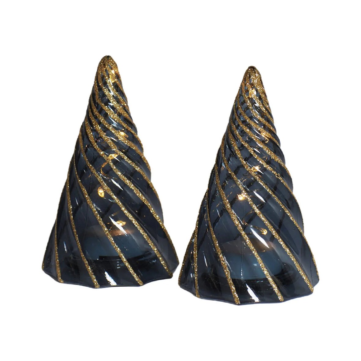 LED-Weihnachtsbaum aus Glas mit Batteriebetrieb, 6 × 11 cm, 2er-Set, 2 × 5 LEDs, schwarz, 2 × CR2450