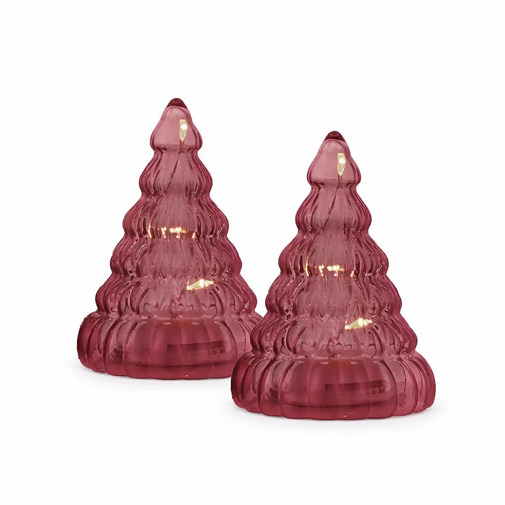 LED-Baumleuchte, Glas, 2er-Set, weinrot, 9 cm
