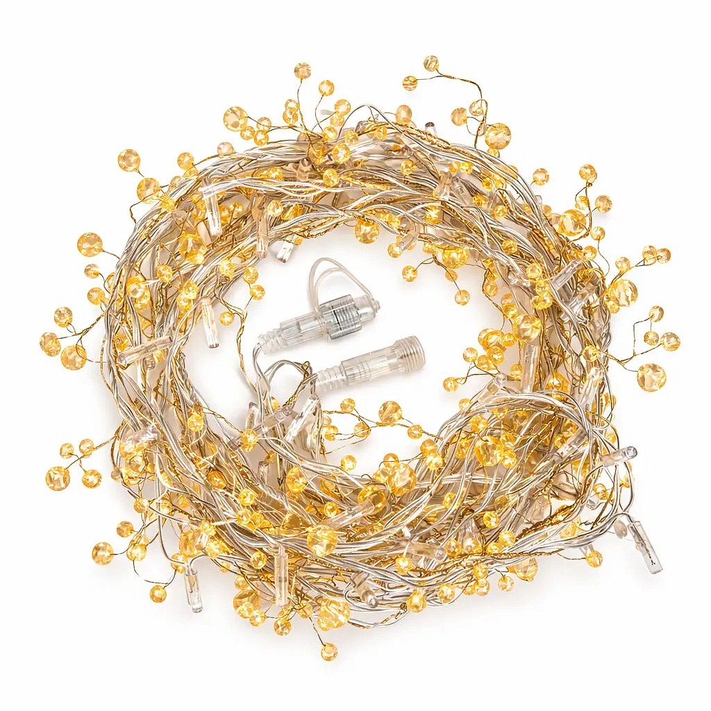 Eco Fix LED-Außenlichterkette 8 m mit Kristallen, warmweiß mit FLASH, 80 LEDs, klares Kabel IP44, Verlängerung