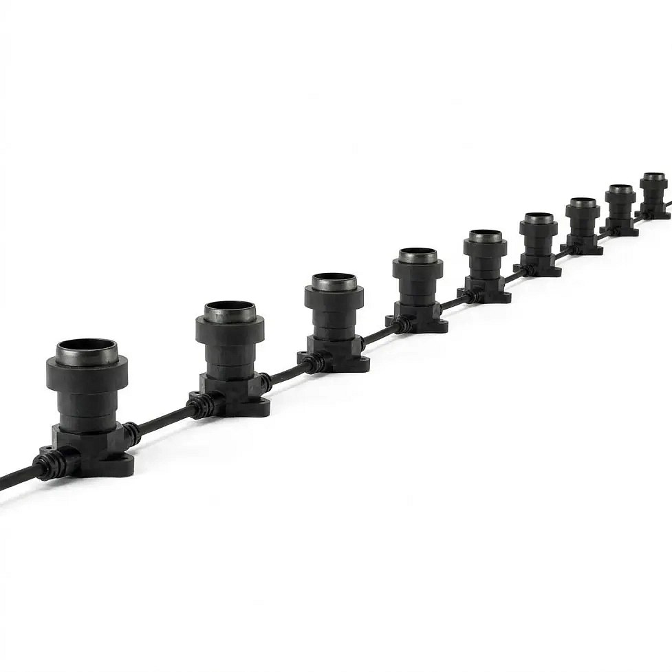 Easy Fix Lichterkette, für den Außenbereich, 10 m für 10 E27-Glühbirnen, schwarzes Kabel, IP67, Verlängerungskabel, ohne Glühbirnen