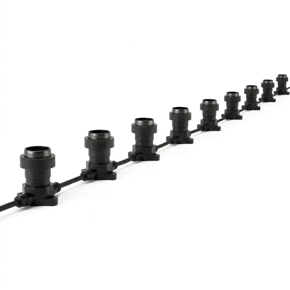 Easy Fix Lichterkette, für den Außenbereich, 10 m für 10 E27-Glühbirnen, schwarzes Kabel, IP67, Verlängerungskabel, ohne Glühbirnen