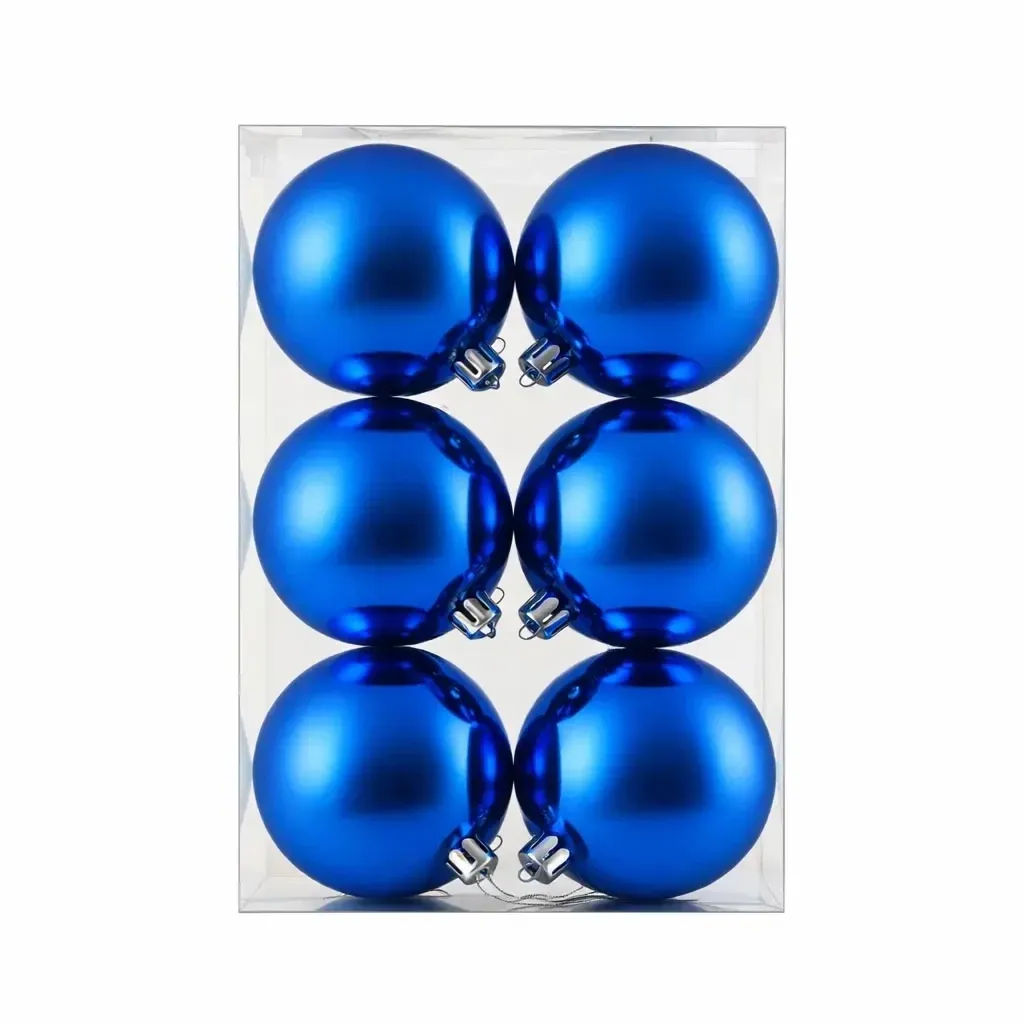 Set Weihnachtsschmuck blau glänzend 10 cm Kunststoffkugel, 6er-Pack