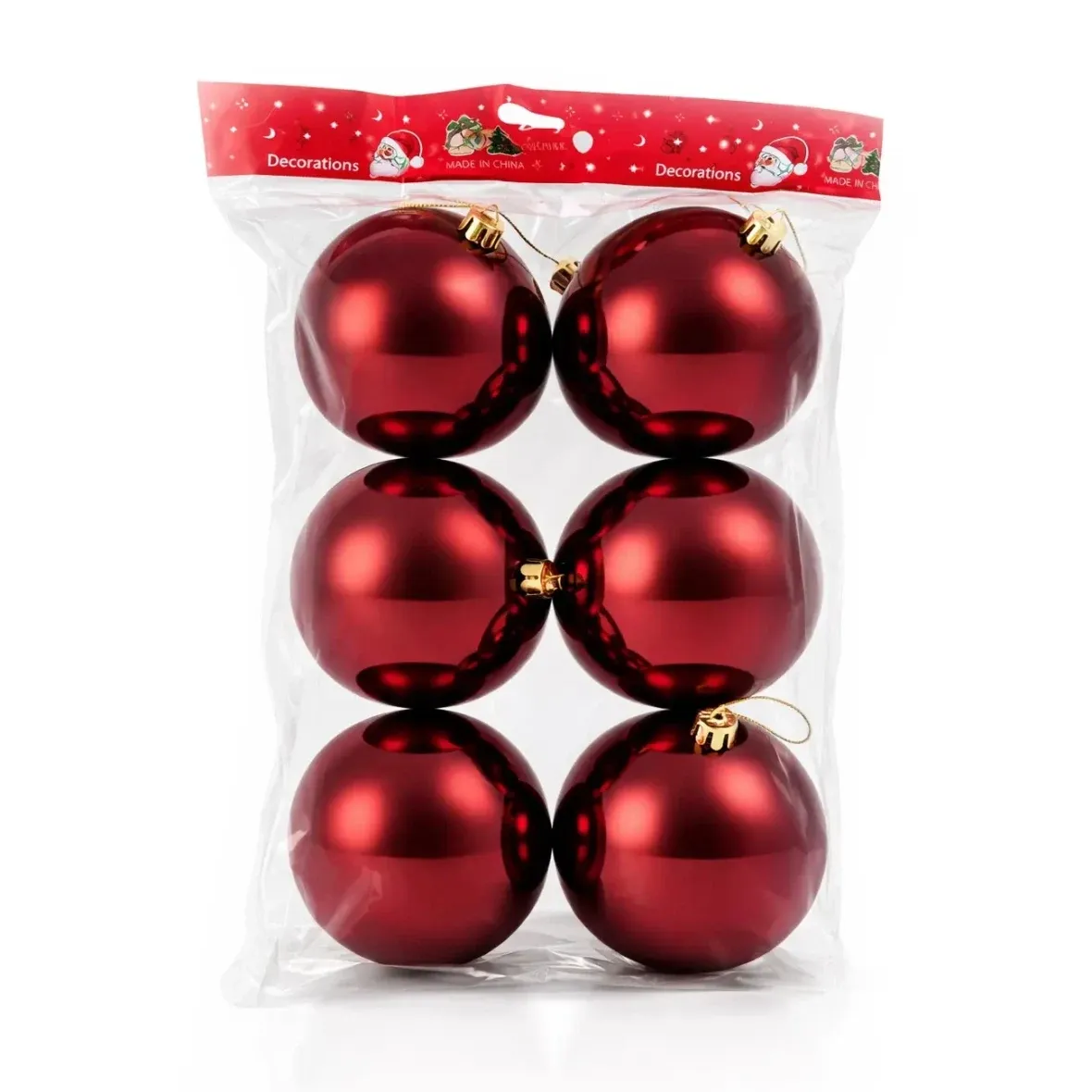 Set Weihnachtsschmuck burgunderrot glänzend 10 cm Kunststoffkugel, 6er-Pack