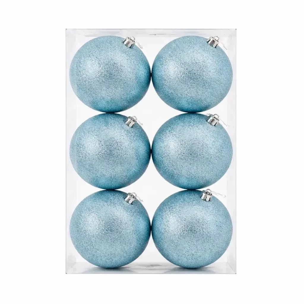 Set Weihnachtsschmuck hellblau glitzernd 10 cm Kunststoffkugel, 6er-Pack