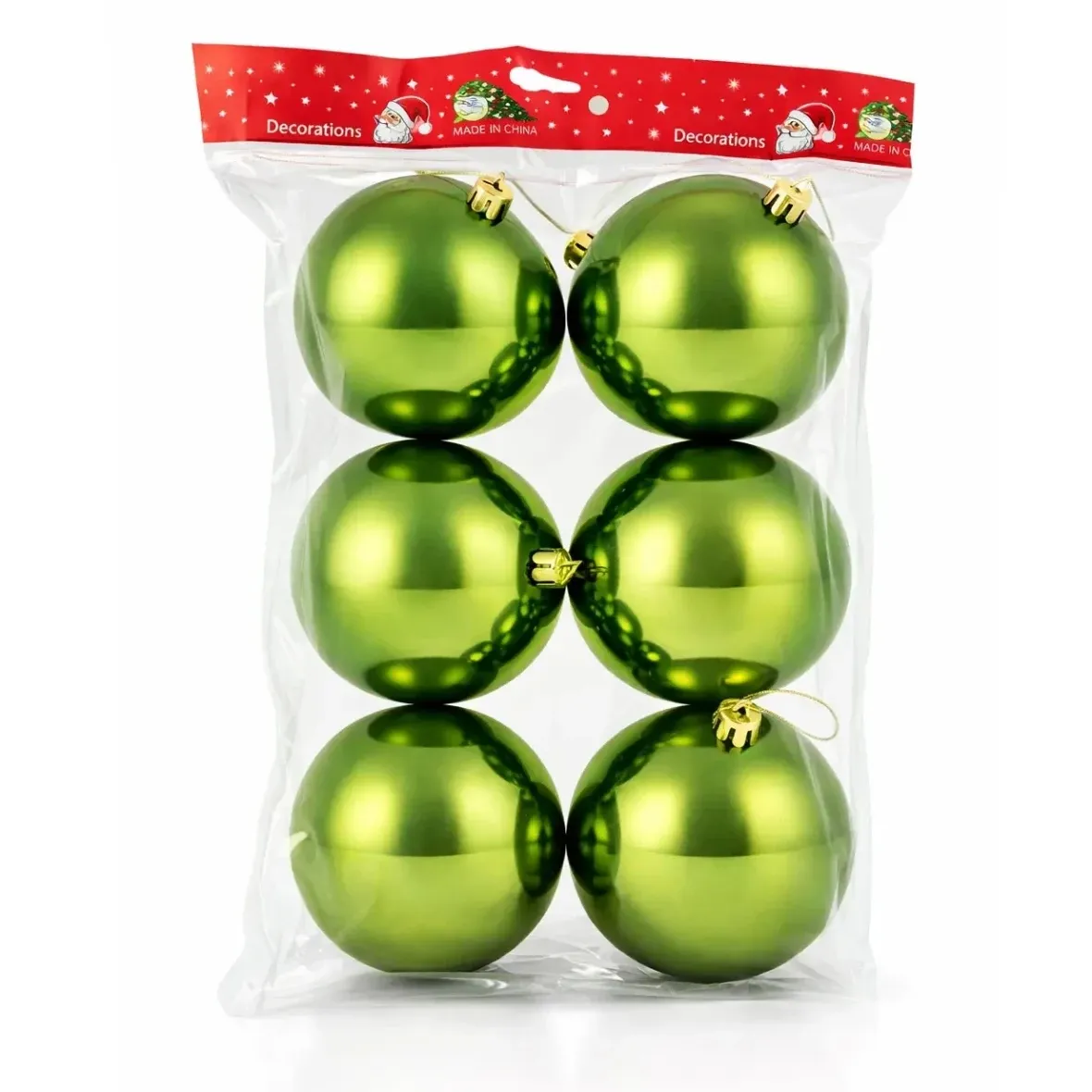 Set Weihnachtsschmuck grün glänzend 10 cm Kunststoffkugel, 6er-Pack