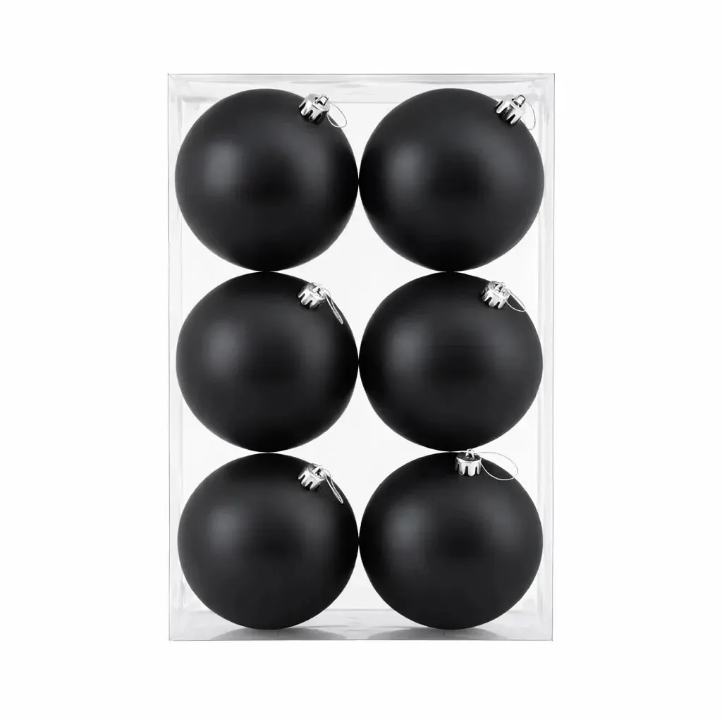 Set Weihnachtsschmuck schwarz matt 10 cm Kunststoffkugel, 6er-Pack
