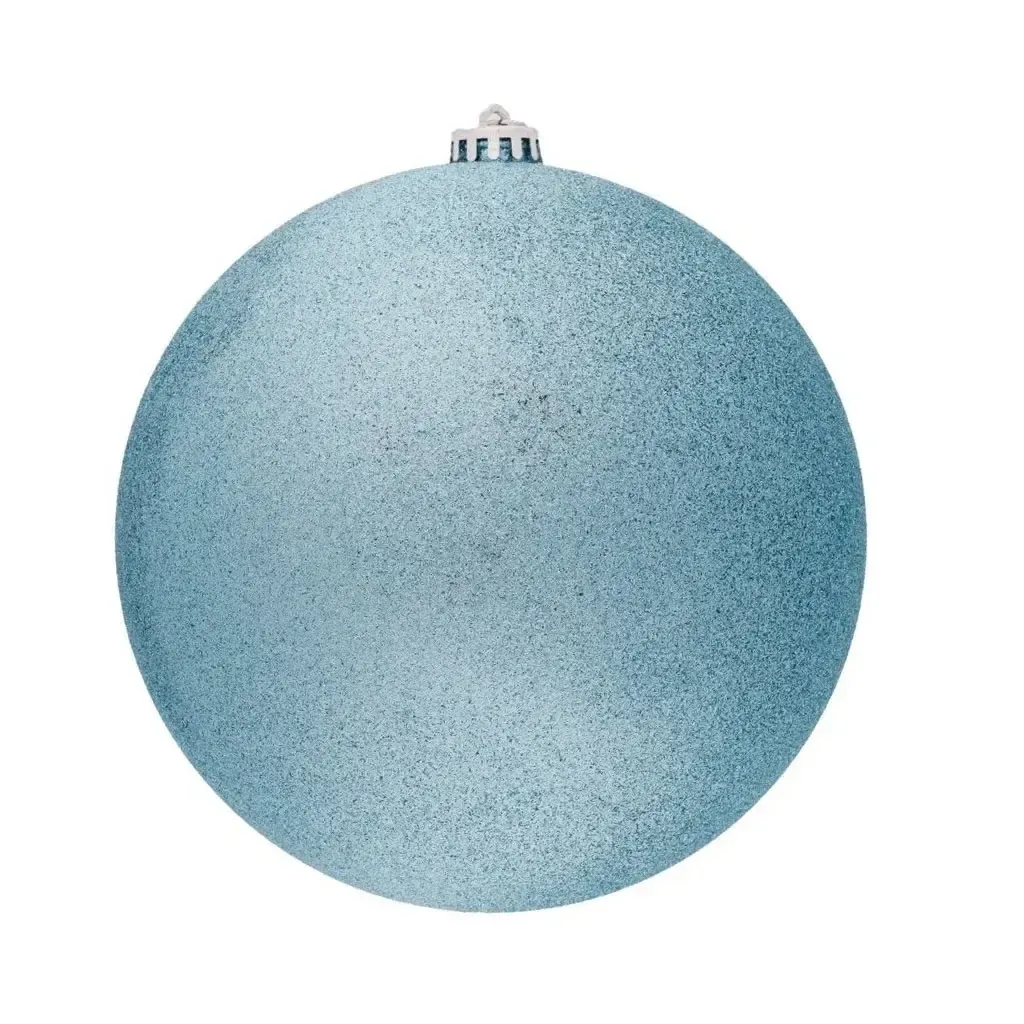 Großes Weihnachtsornament 20 cm Kunststoffkugel hellblau glitzernd