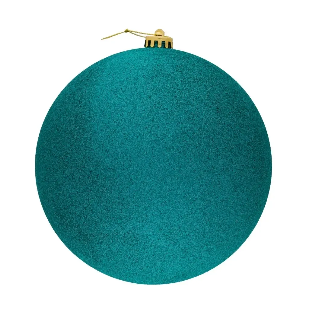 Großes Weihnachtsornament 30 cm Kunststoffkugel Pfau grün glitter