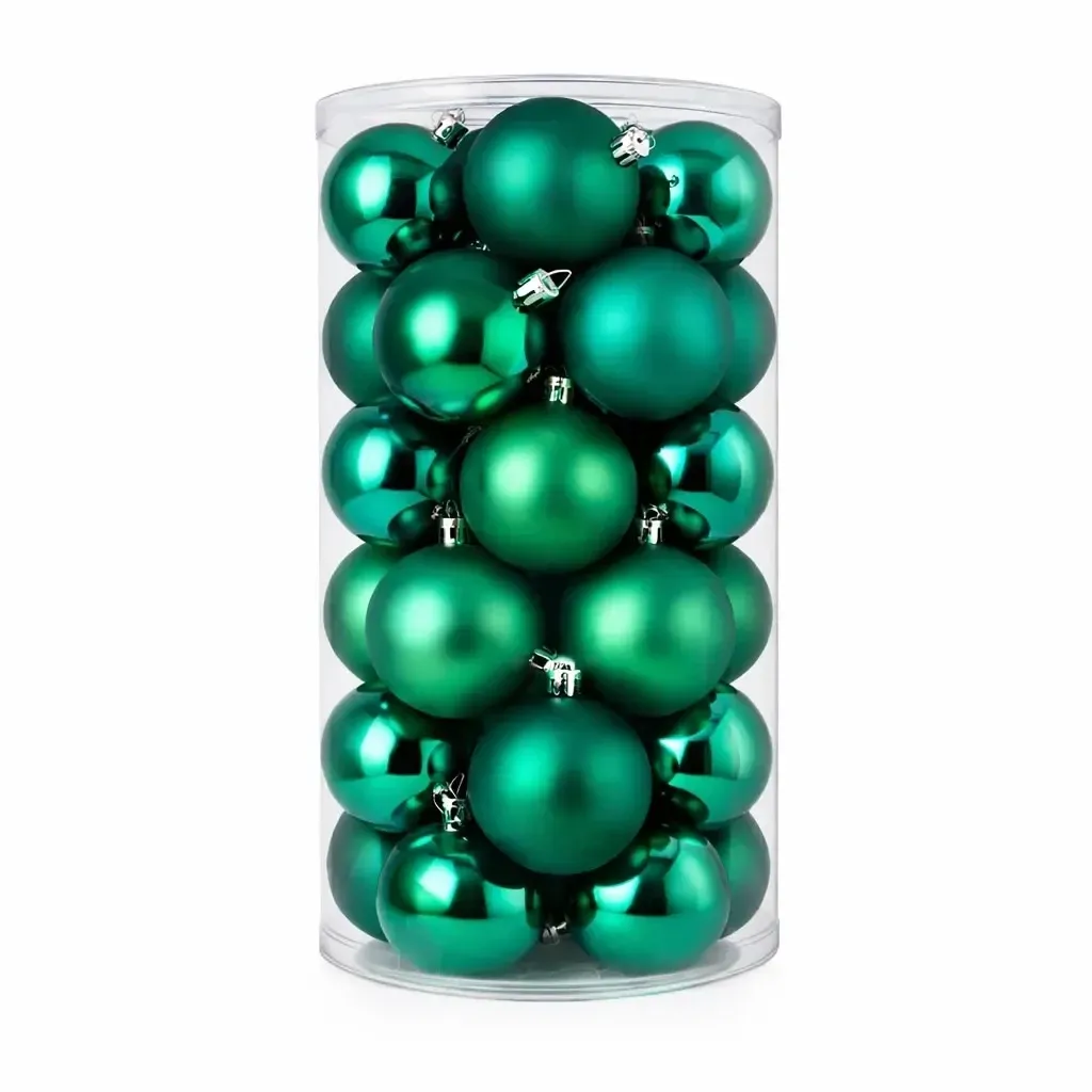 Set Weihnachtsschmuck Pfauengrün 8 cm Kunststoffkugeln, 12× glänzend, 12× matt, Packung mit 24 Stück