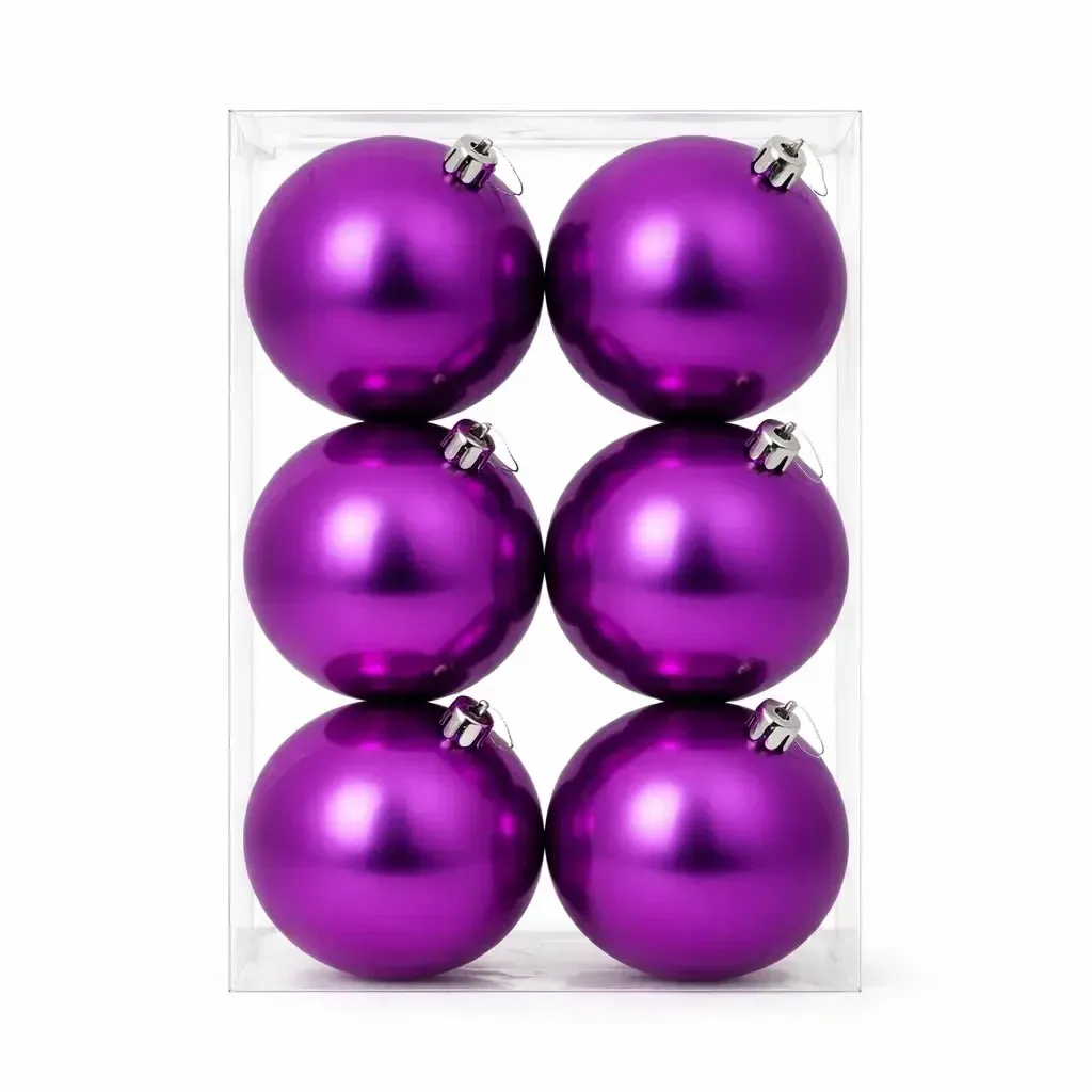 Set Weihnachtsschmuck lila Kugel 10 cm, glänzend, Kunststoff, 6er-Pack