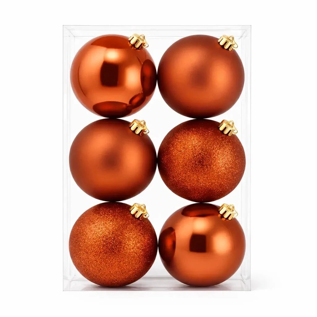 Weihnachtsschmuck-Set Kupfer 10 cm, 2× glänzend, 2× matt, 2× glitzernd, 6er-Pack