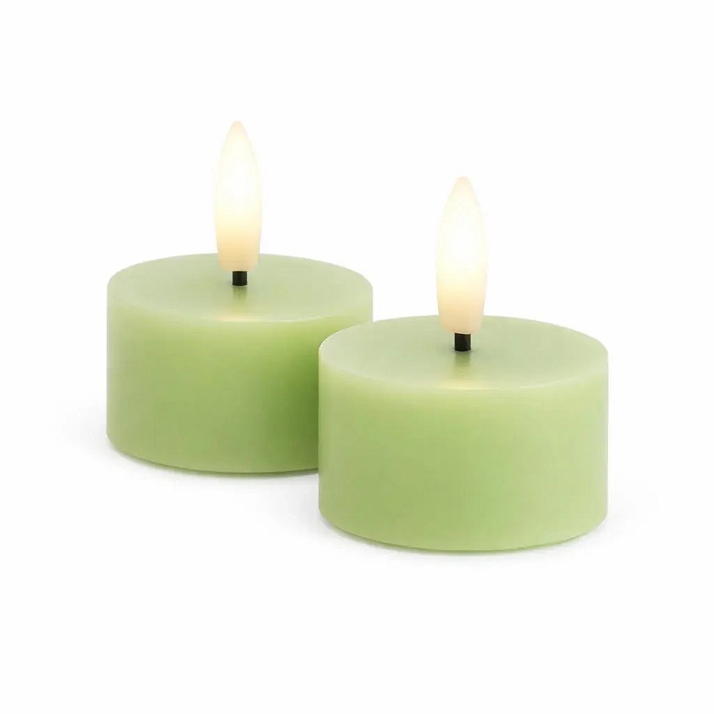 Set mit batteriebetriebenen LED-Teelichtern Sille Tealight, Ø 4,5 × 2,2 cm, frühlingsgrün, aus echtem Wachs, 2er-Pack