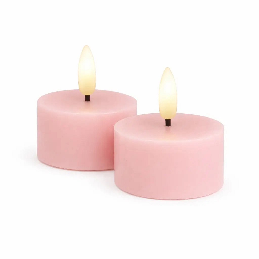 Set mit batteriebetriebenen LED-Teelichtern Sille Tealight, Ø 6 × 3,4 cm, zartrosa, aus echtem Wachs, 2er-Pack