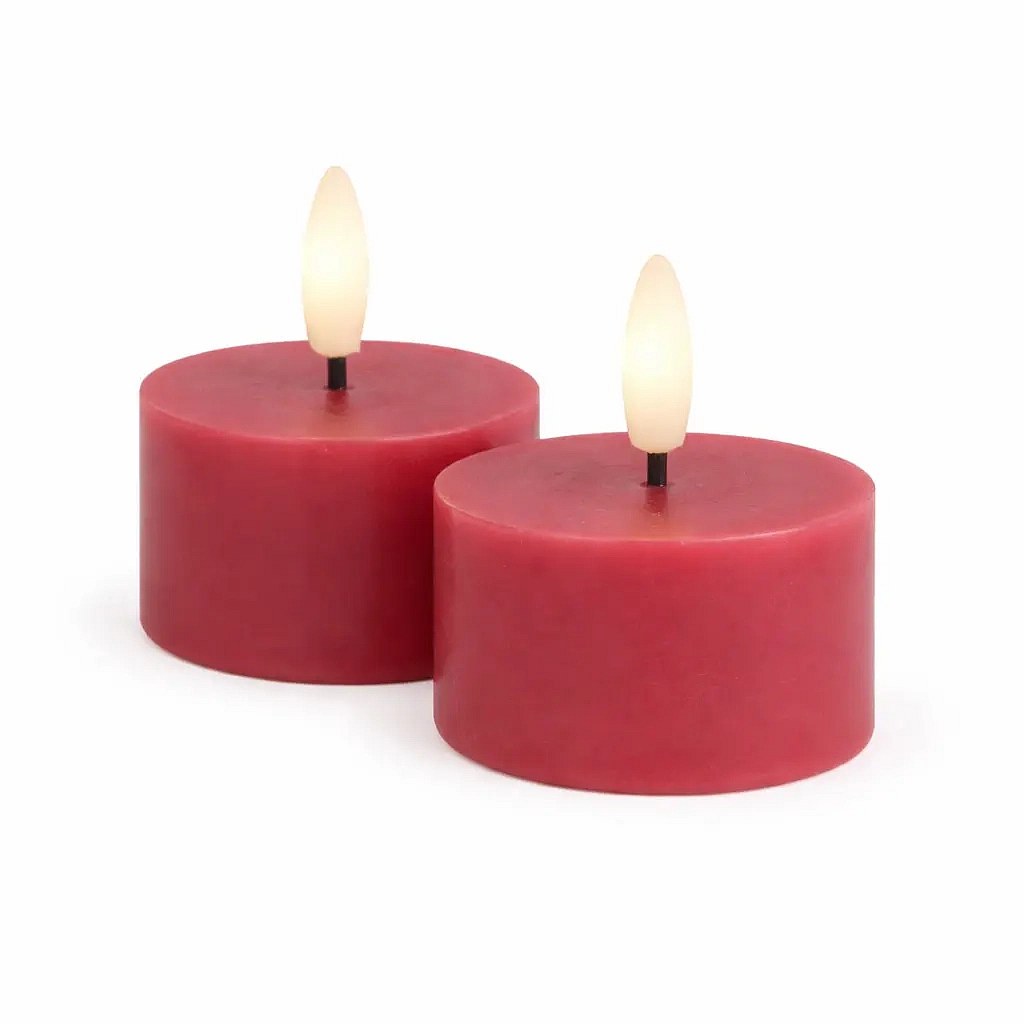Set mit batteriebetriebenen LED-Teelichtern Sille Tealight, Ø 6 × 3,4 cm, dunkle Pflaume, aus echtem Wachs, 2er-Pack
