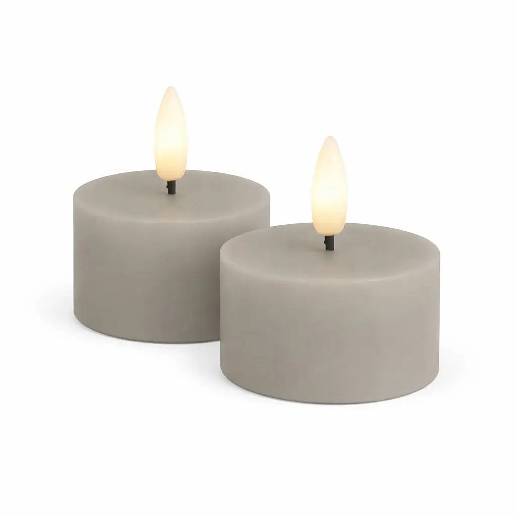 Set mit batteriebetriebenen LED-Teelichtern Sille Tealight, Ø 6 × 3,4 cm, warmgrau, aus echtem Wachs, 2er-Pack