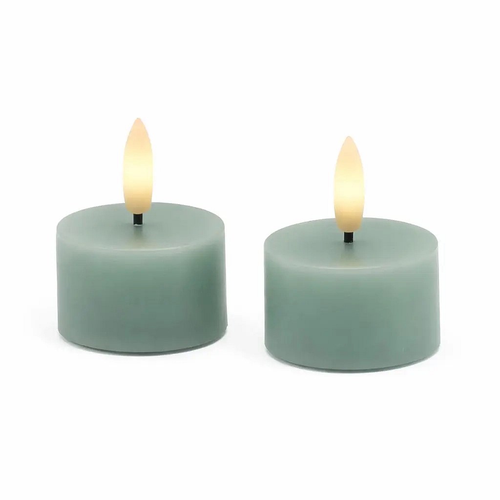 Batteriebetriebenes LED-Teelicht-Set Sille Tealight, Ø 4,5 × 2,2 cm, sandgrün, aus echtem Wachs, 2er-Pack