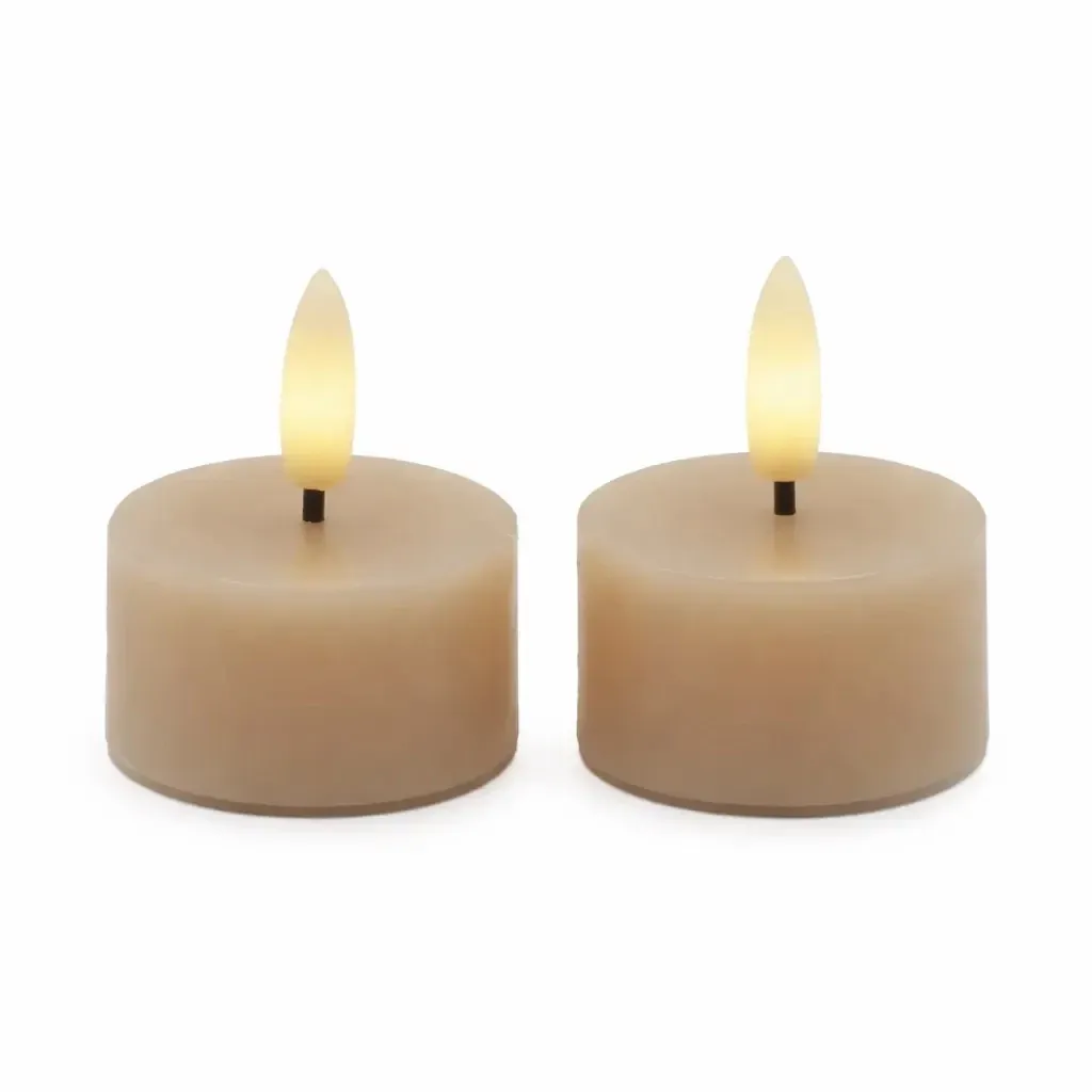 Set mit batteriebetriebenen LED-Teelichtern Sille Tealight, Ø 4,5 × 2,2 cm, helles Karamell, aus echtem Wachs, 2er-Pack