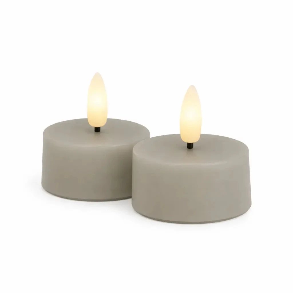 Set mit batteriebetriebenen LED-Teelichtern Sille Tealight, Ø 4,5 × 2,2 cm, warmgrau, aus echtem Wachs, 2er-Pack