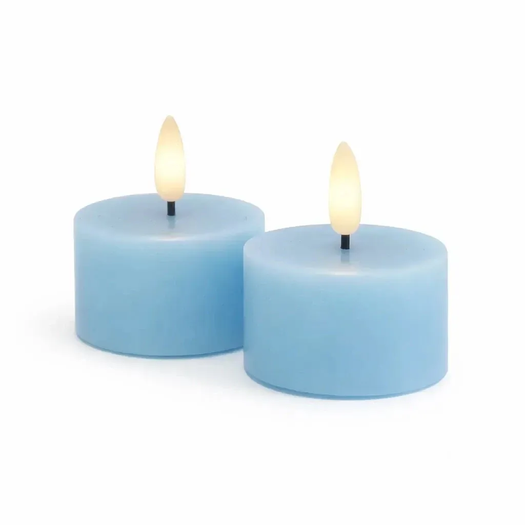 Set mit batteriebetriebenen LED-Teelichtern Sille Tealight, Ø 6 × 3,4 cm, himmelblau, aus echtem Wachs, 2er-Pack