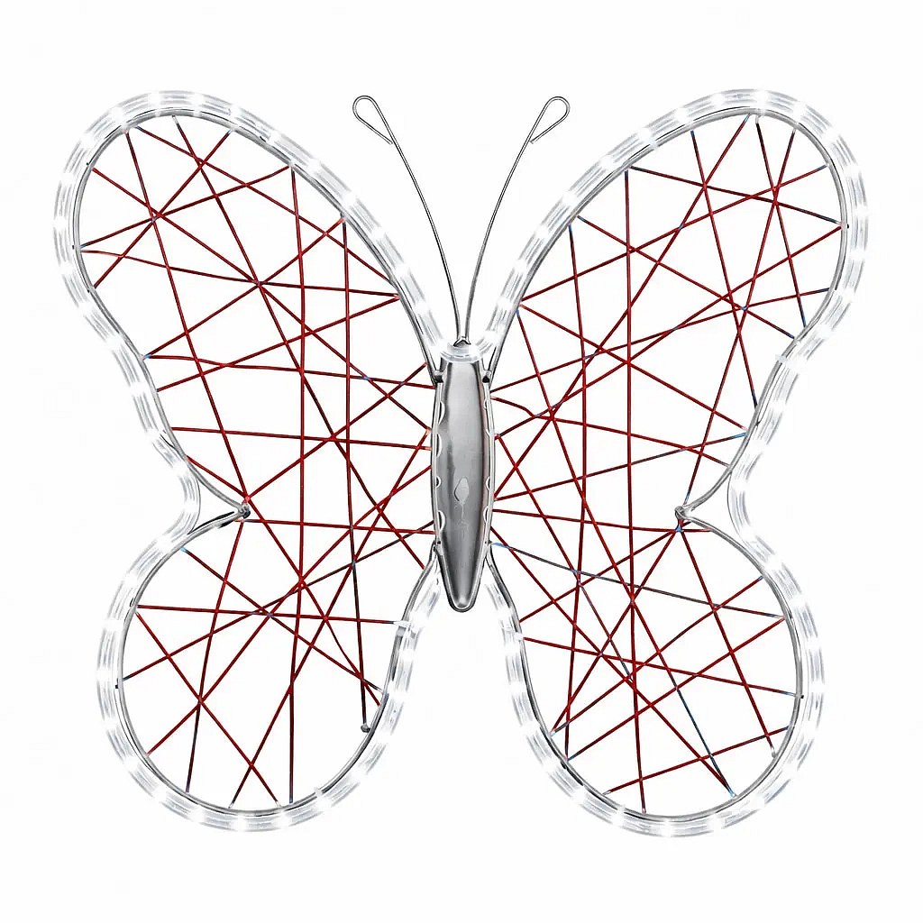 Easy Fix 3D-Leuchtschmetterling rot 70 cm Osterdekoration, eisweiße LED, Kunststoffgeflecht und Aluminiumrahmen