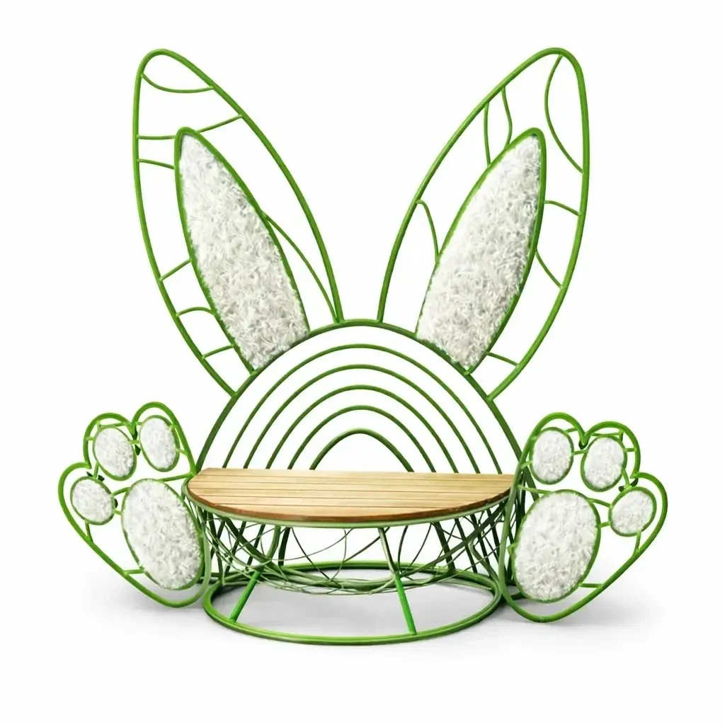 3D-Osterdekoration Bank Osterhase Fotopunkt, 180 × 180 cm, warmweiß