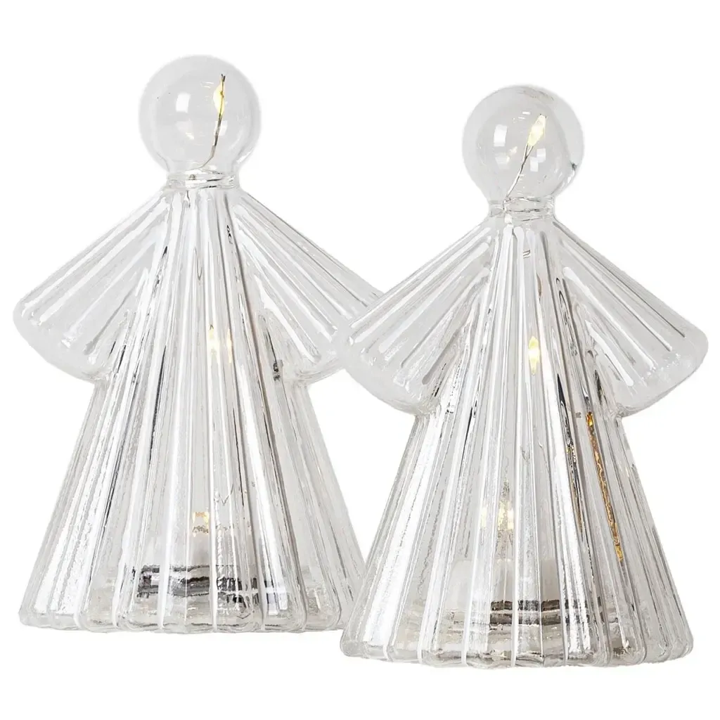 LED beleuchteter Glas-Engel, klar, 10 cm, 2er-Set