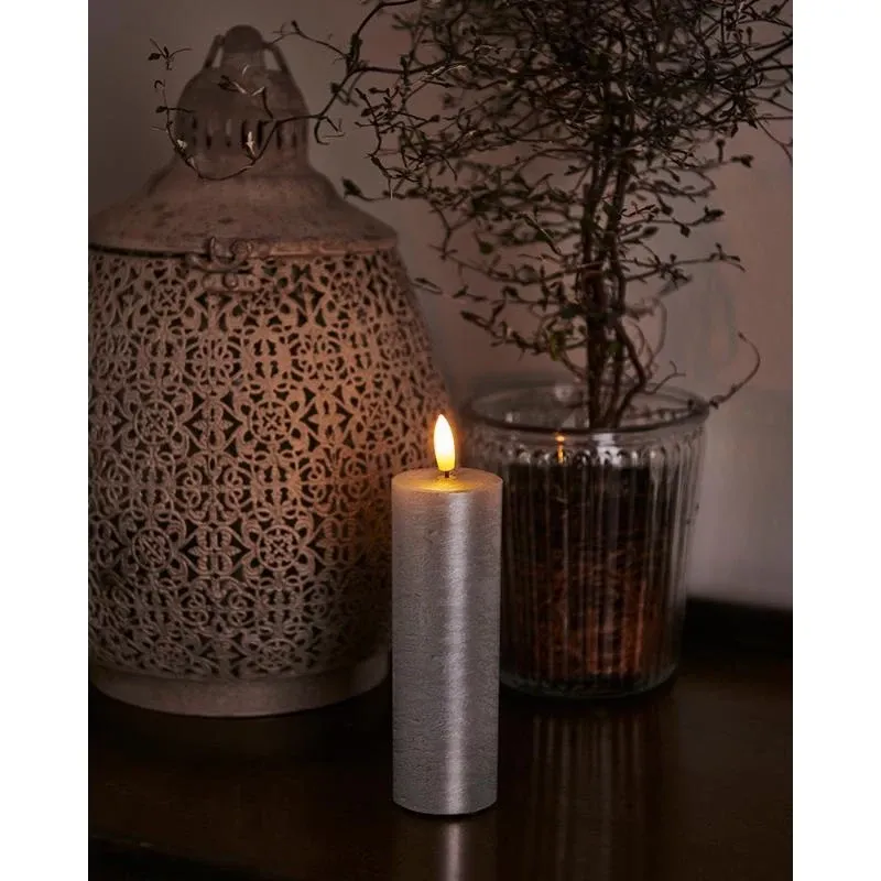 Download Wachs-LED-Kerze Sille, 15cm, silber, D. 5cm